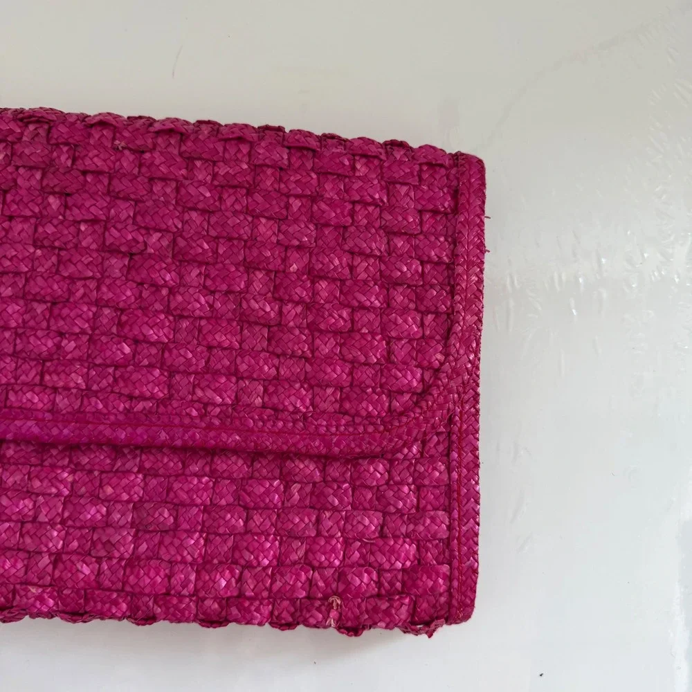 Vintage Woven Pink Straw Clutch